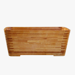 rectangular wooden bathtub