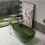 vasca da bagno in resina trasparente a forma di uovo di colore verde