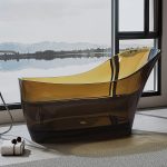 brown transparent resin bathtub with high backrest