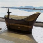 brown transparent resin bathtub with high backrest