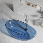 baignoire ovoïde en résine transparente de couleur bleue